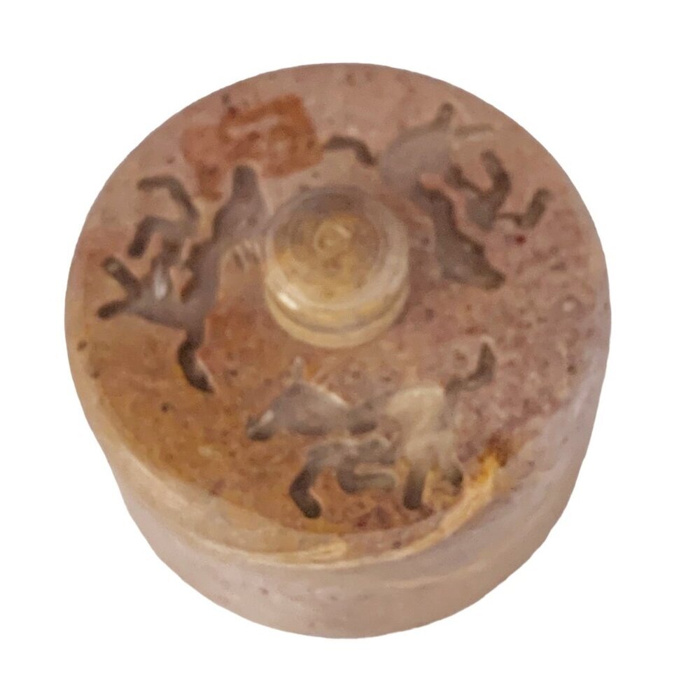 Engraved Horses Soapstone Lidded Trinket Dish Western Cowgirl Cowboy Decor
